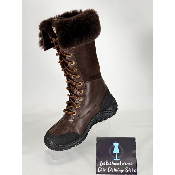 UGG Adirondack Women's Brown Leather & Fur Tall Lace-Up Boots Size 6 313 - Picture 14 of 15